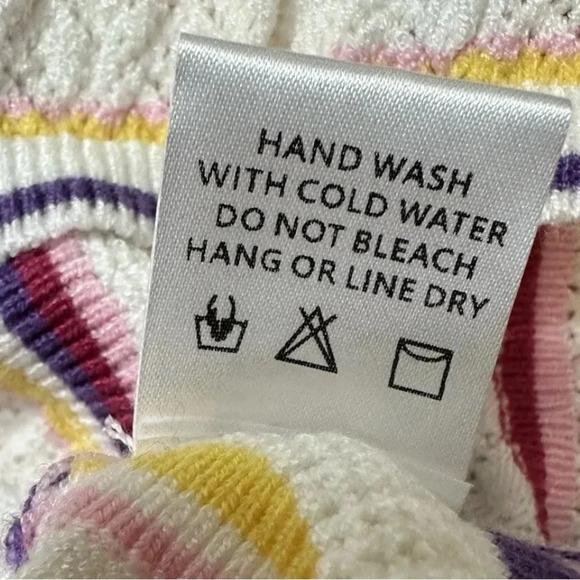 NWT Emily Wonder Sz S Women Multicolor Striped Cropped Top Shirt Open Shoulder - Picture 7 of 7